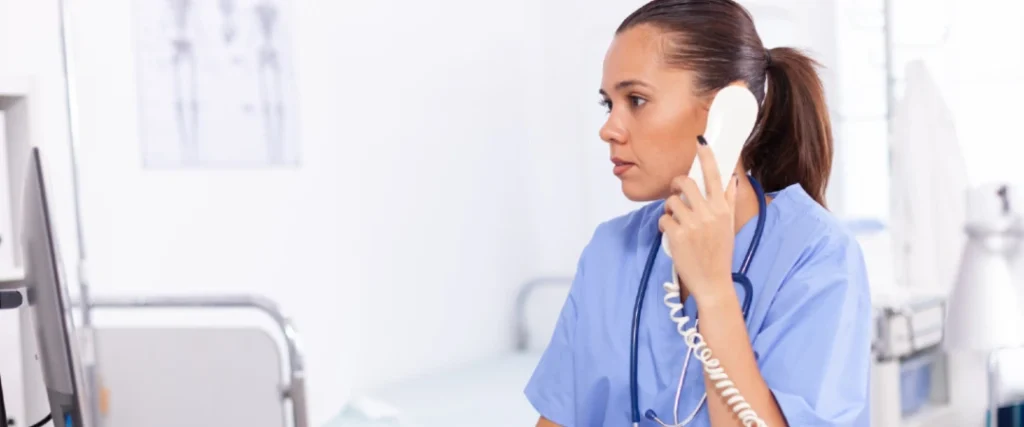 Healthcare BPO agent providing patient support services in a hospital environment