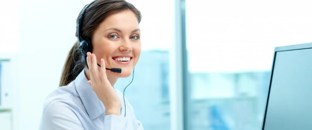 Professional healthcare call center specialist handling patient inquiries and scheduling services.