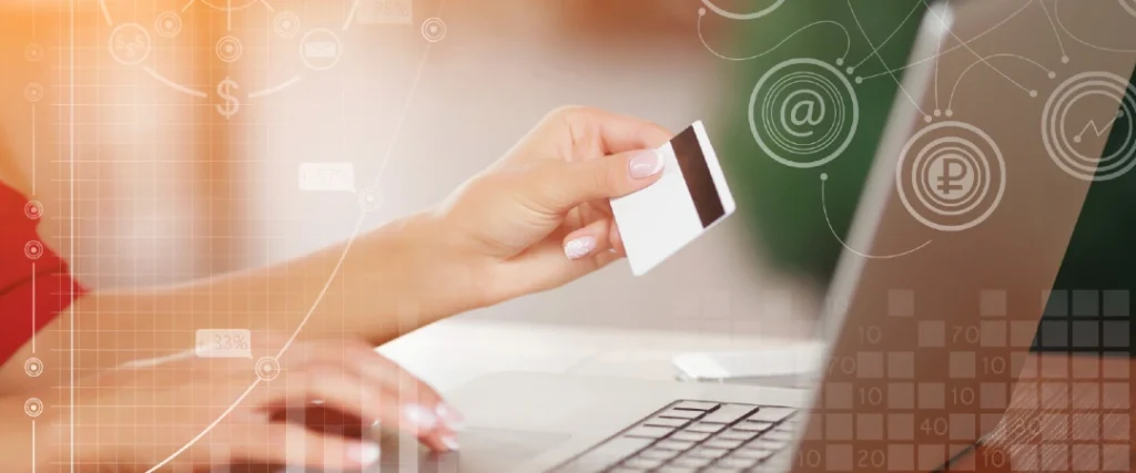 Customer making a secure online payment with financial services outsourcing support