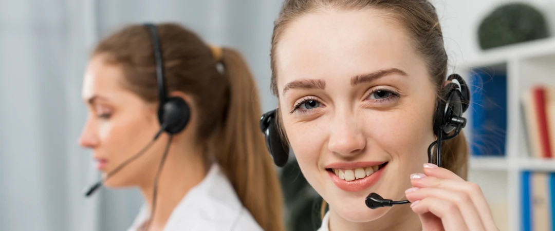 Telecom contact center agents providing customer service and technical support through a call center.