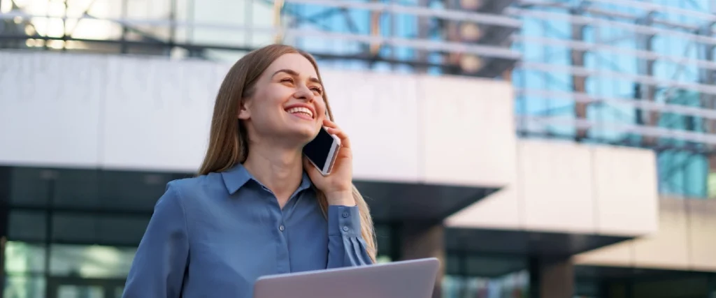 Telecom customer speaking with a support representative on a smartphone