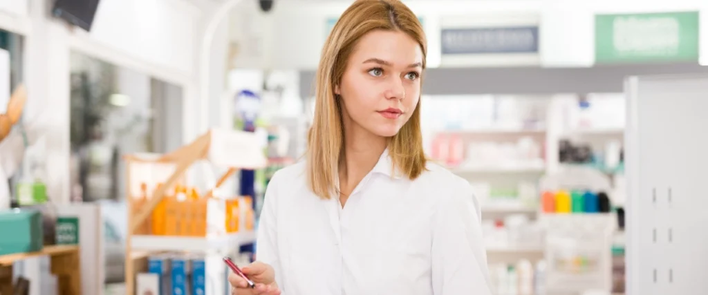 Woman browsing beauty and cosmetics products in a U.S. store