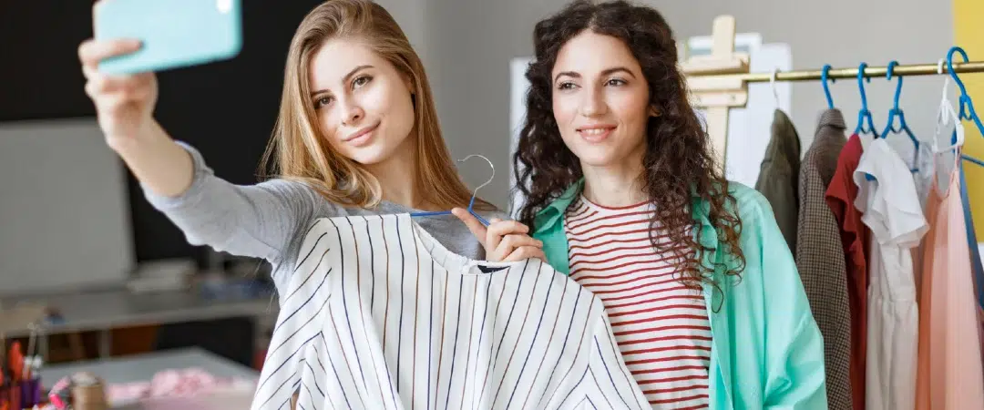 Online fashion shopper comparing clothing sizes before placing an order