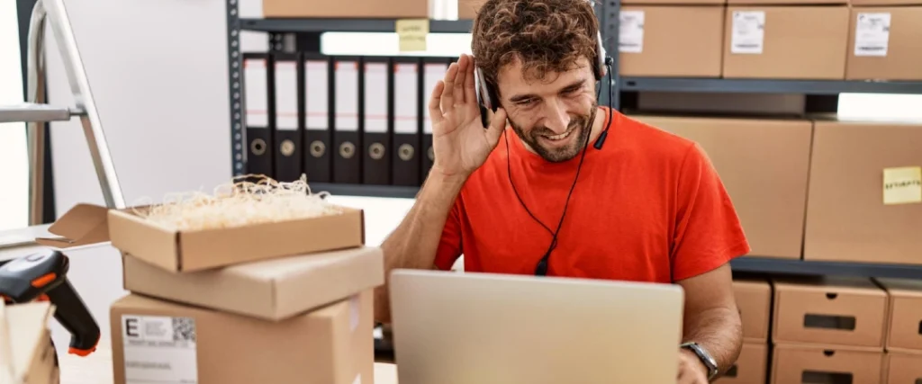 Customer support agent assisting with an electronics return