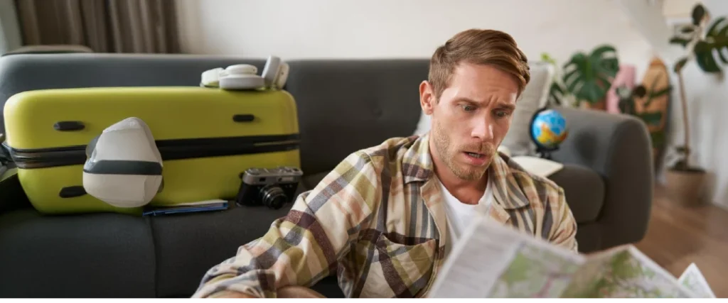 Traveler frustrated during the travel booking process