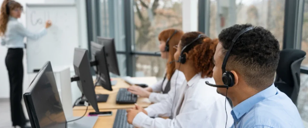 Debt collection call center agents managing customer calls